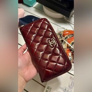 CHANEL Deep Red Quilted Wallet
